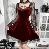 Solid Color Gothic Lace Stitching Long Flare Sleeve Dress